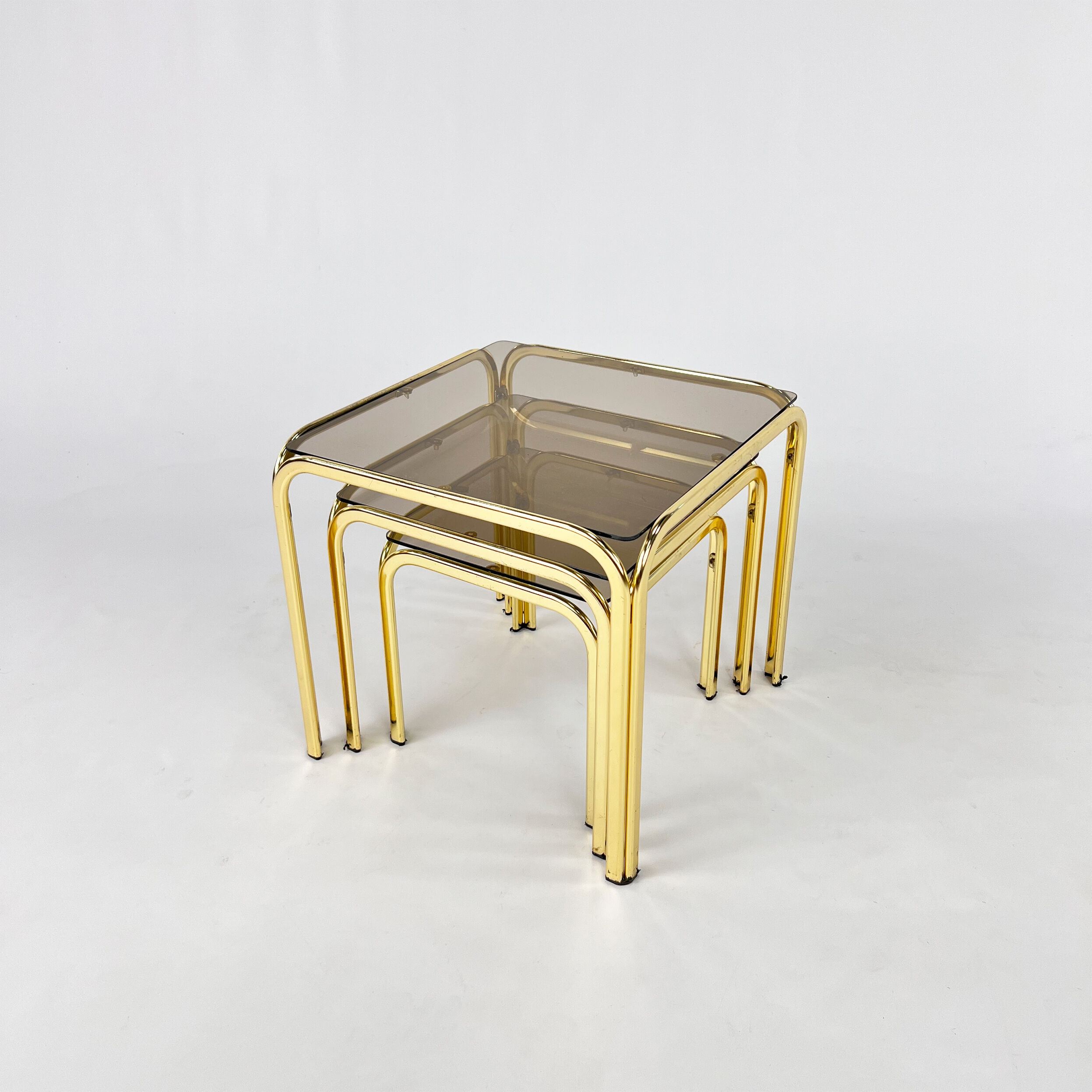 Brass and Smoked glass Nesting Tables, 1970s