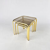 Brass and Smoked glass Nesting Tables, 1970s