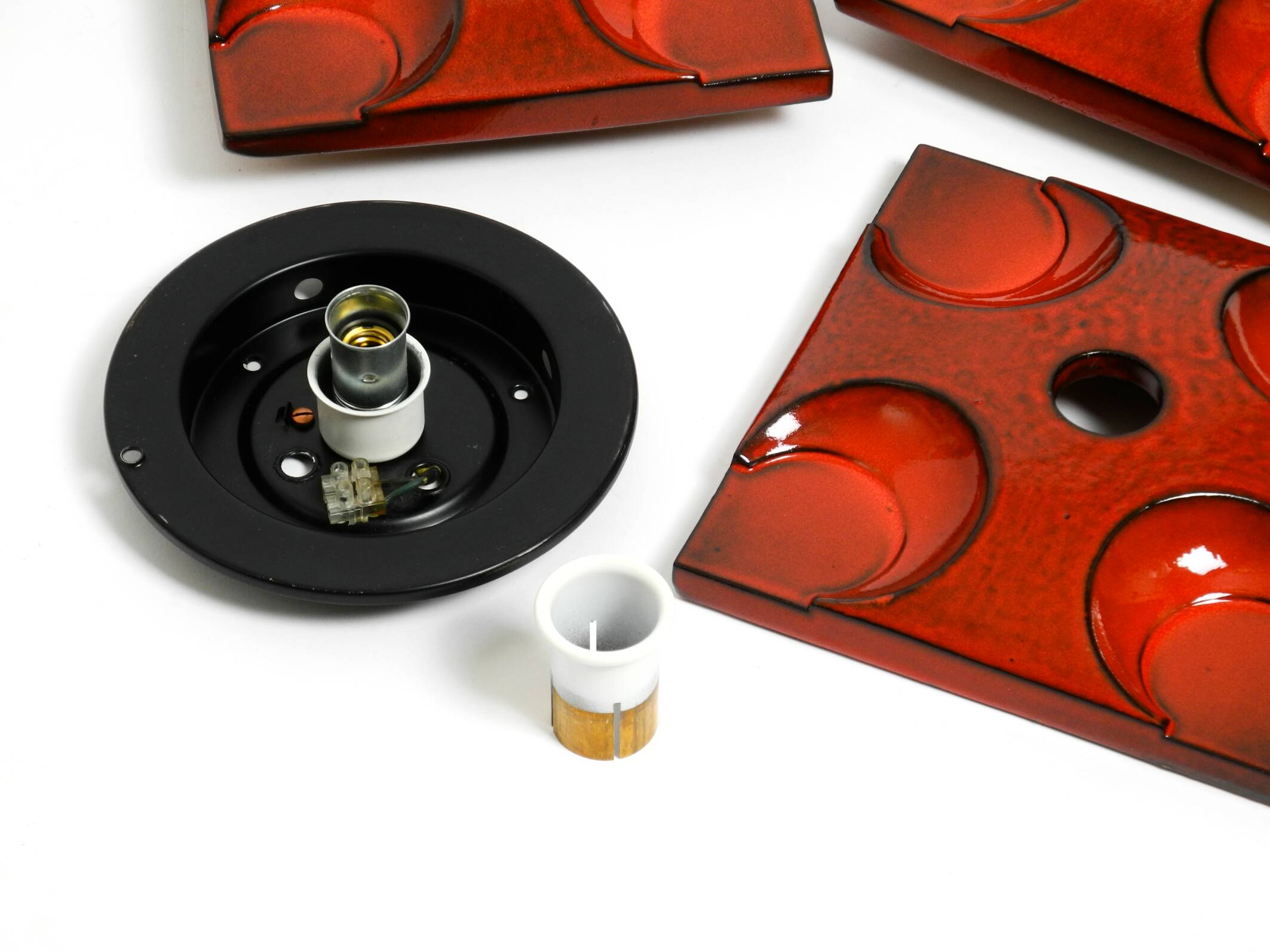 Three beautiful original 1970s Space Age red ceramic wall lamps