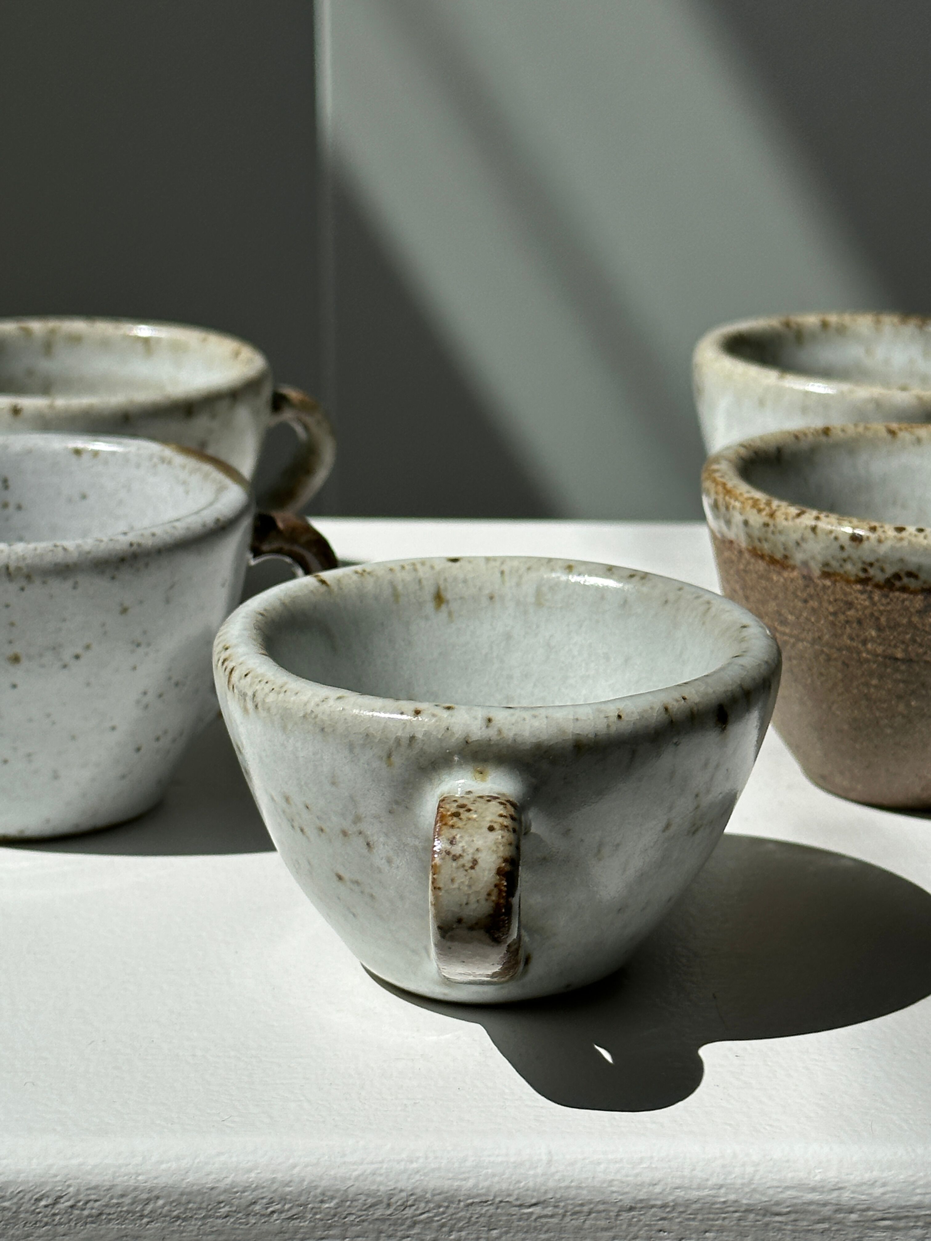 Set of 5 Indonesian ceramic handle coffee cups