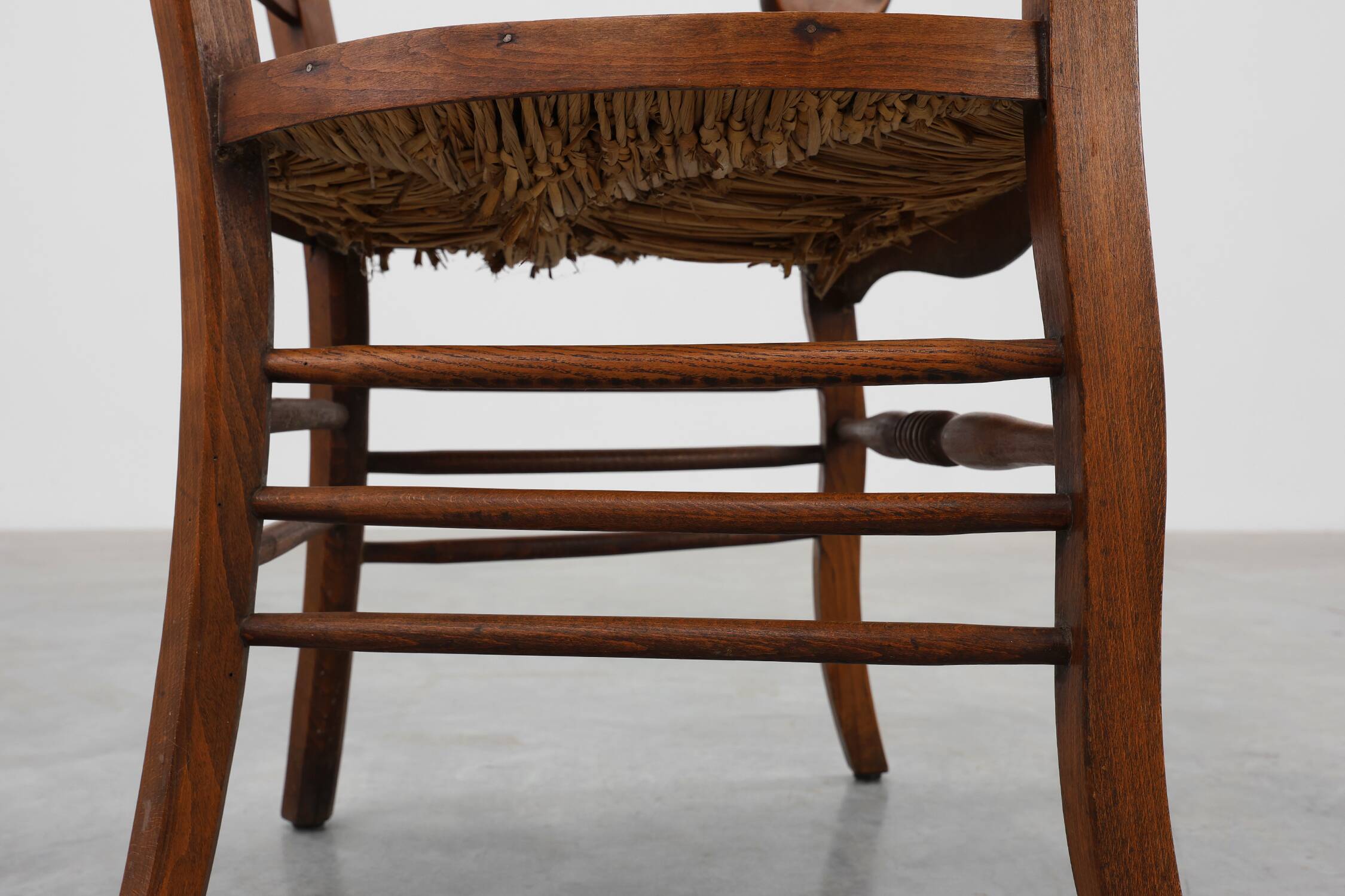 French Provincial Ladder‑Back Armchair with Woven Rush Seat, 19th century