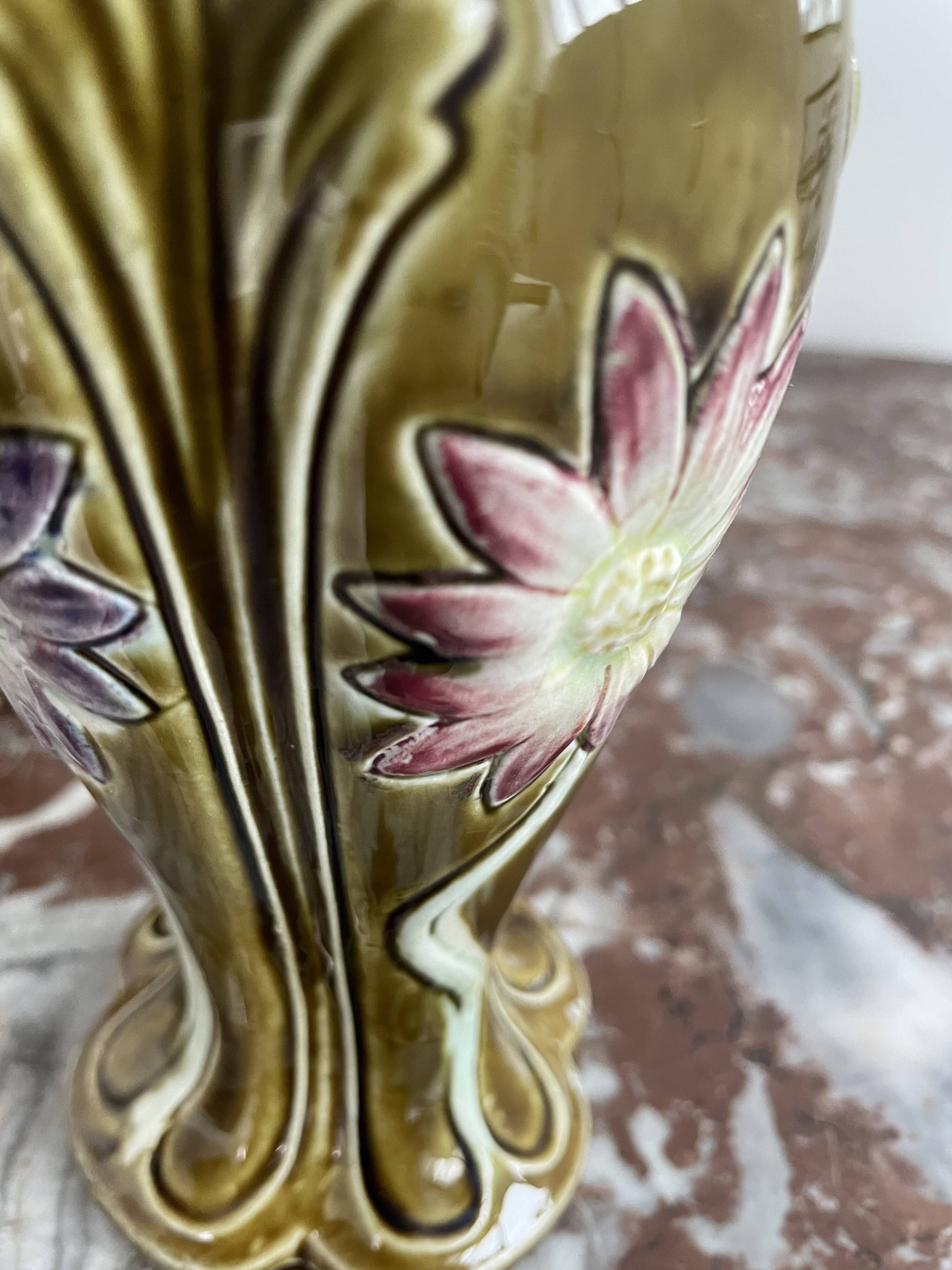 Barbotine vases, pair, Art Nouveau, DE BRUYN earthenware, signed, numbered