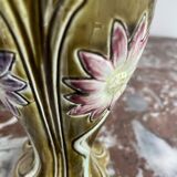 Barbotine vases, pair, Art Nouveau, DE BRUYN earthenware, signed, numbered