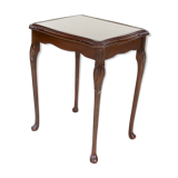 Glass flame and mahogany side table