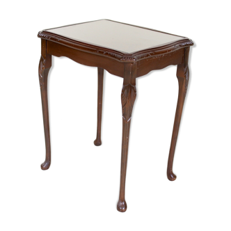 Glass flame and mahogany side table