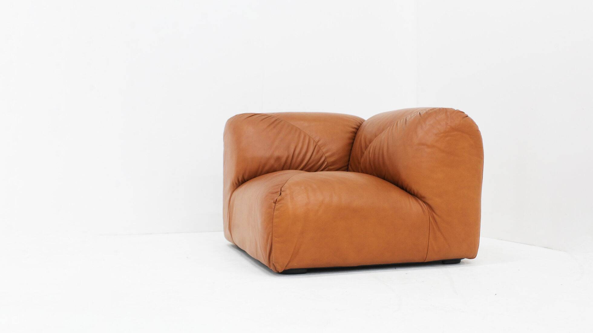 Vintage modular sofa in cognac leather, Italy 1970s