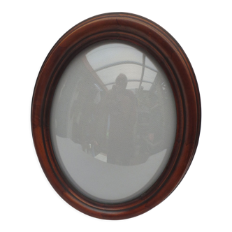 Oval frame in solid mahogany, domed glass