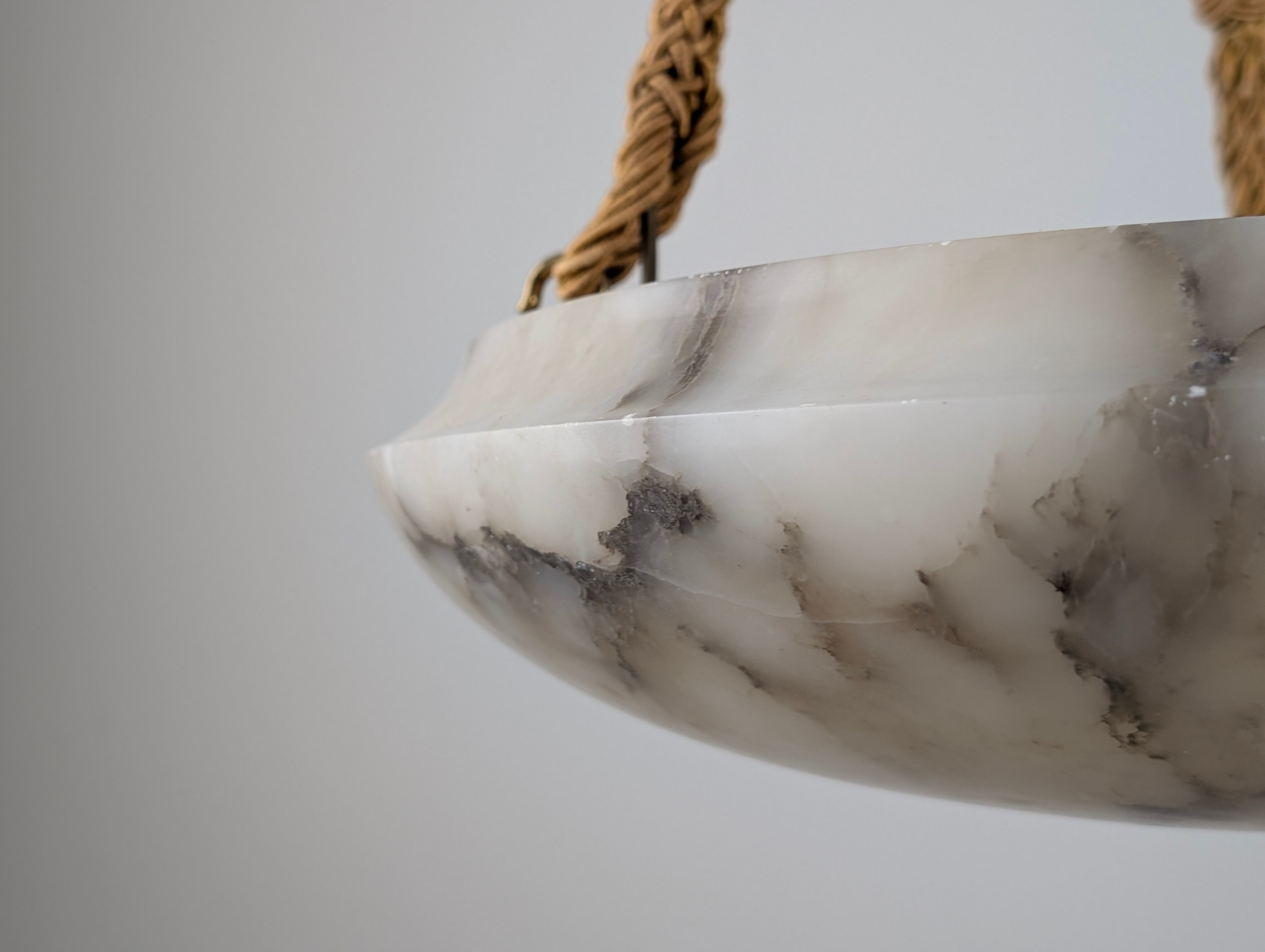 Timeless Art Deco pendant lamp in carved alabaster with black veins, 1920s