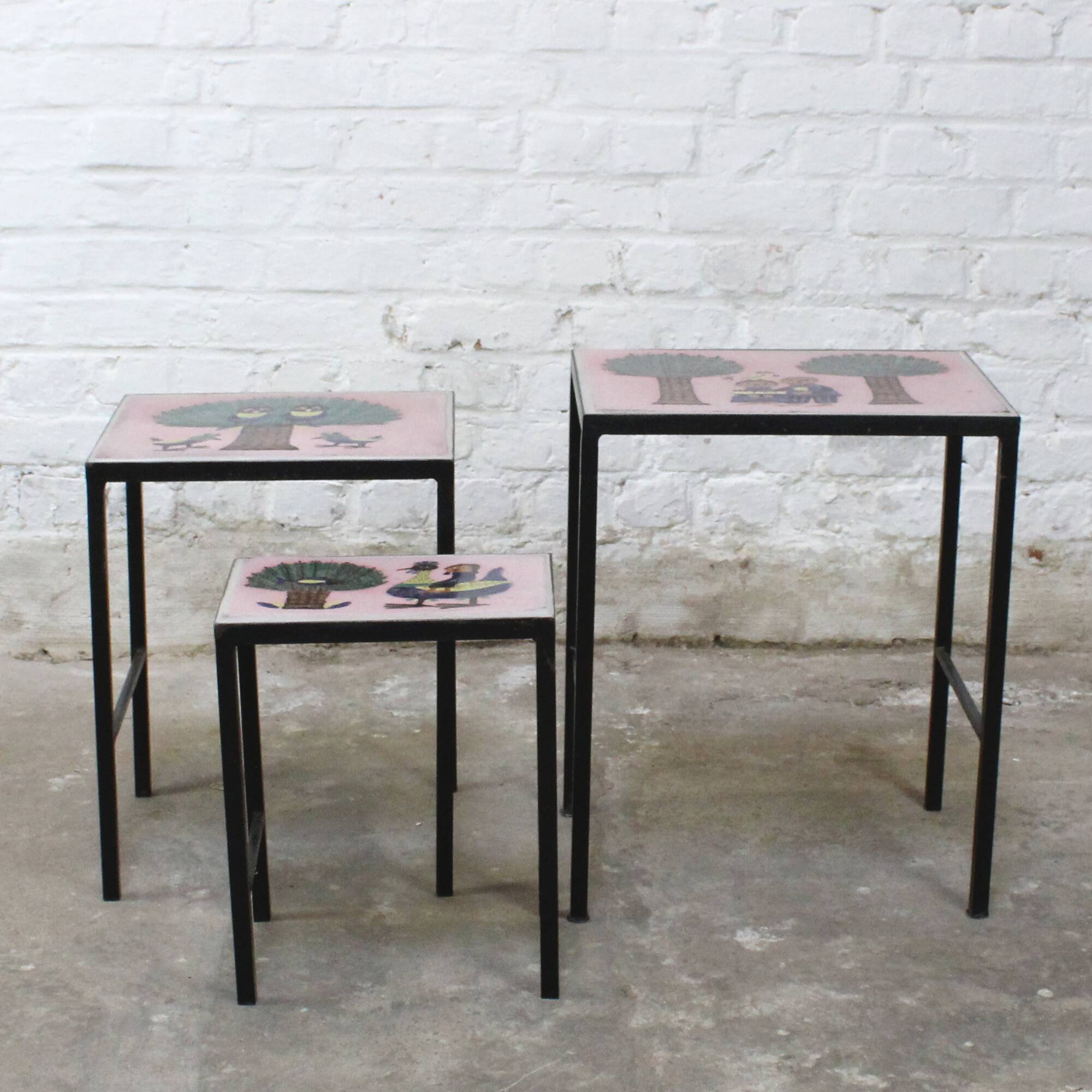 Nesting tables - metal and ceramic from Dour 1960