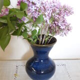 Vase, poterie en gres emaillé couleur bleu cobalt et marron