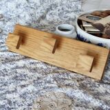 Vintage Scandinavian wall-mounted coat rack in pine - 3 square hooks