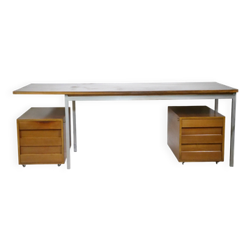 Mid-Century Behr Desk in Walnut with 2 Drawer Containers, Germany, 1970s