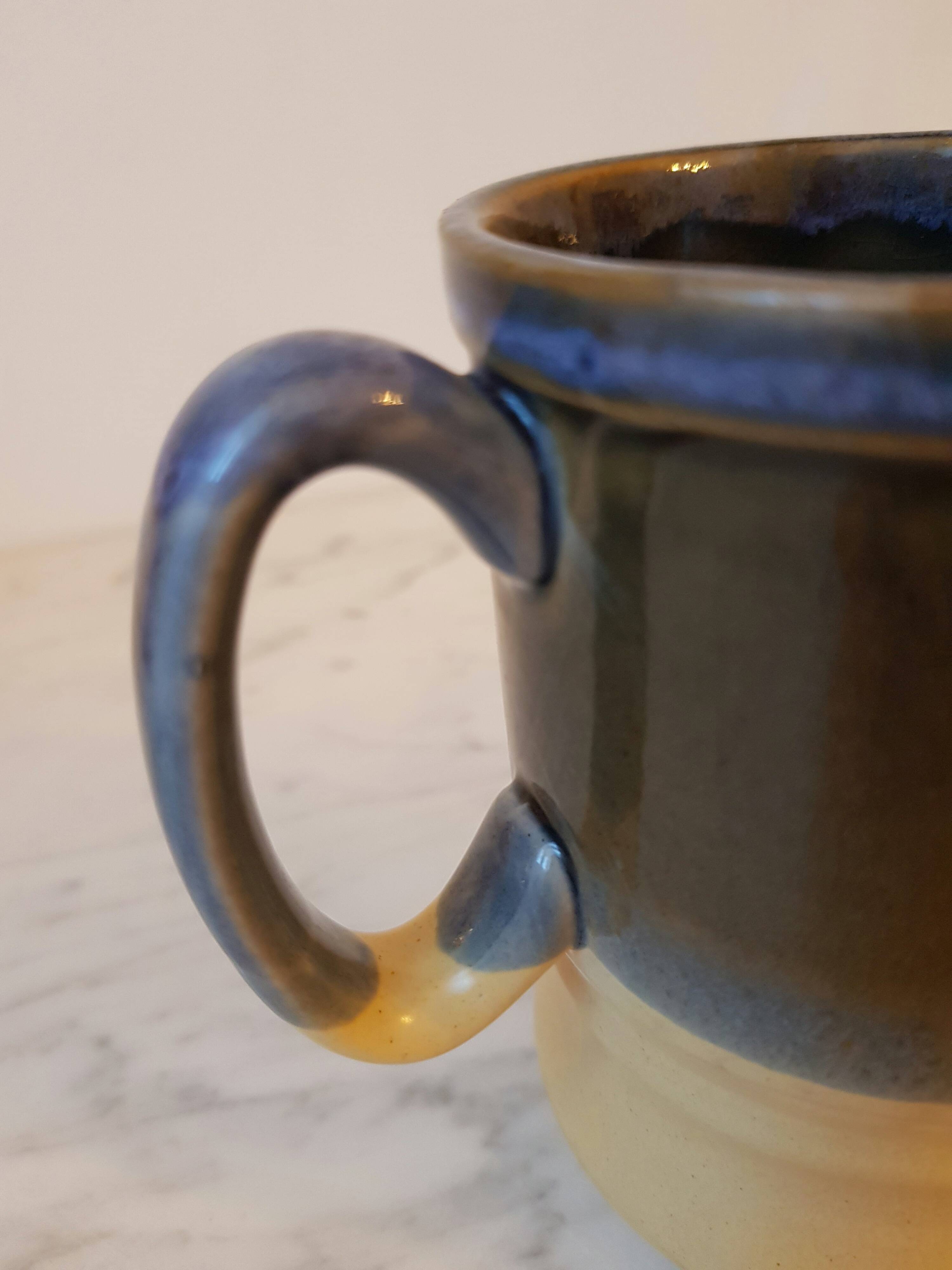 Duo of cups, handcrafted enamelled English stoneware mug. Nice size