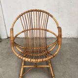 Vintage 70s rattan bamboo wicker shell armchair