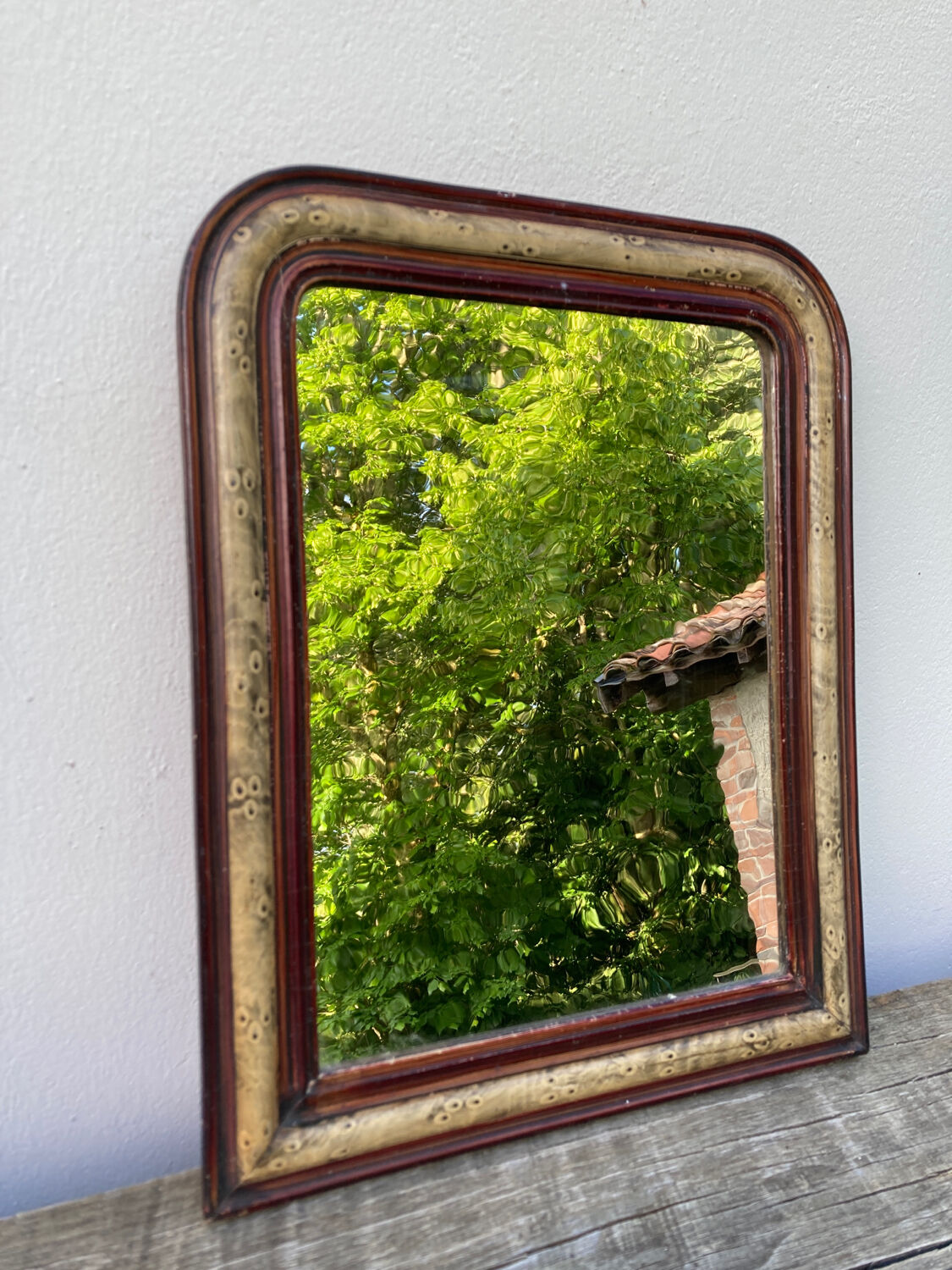 Mirror louis philippe old nineteenth in brown and beige wood