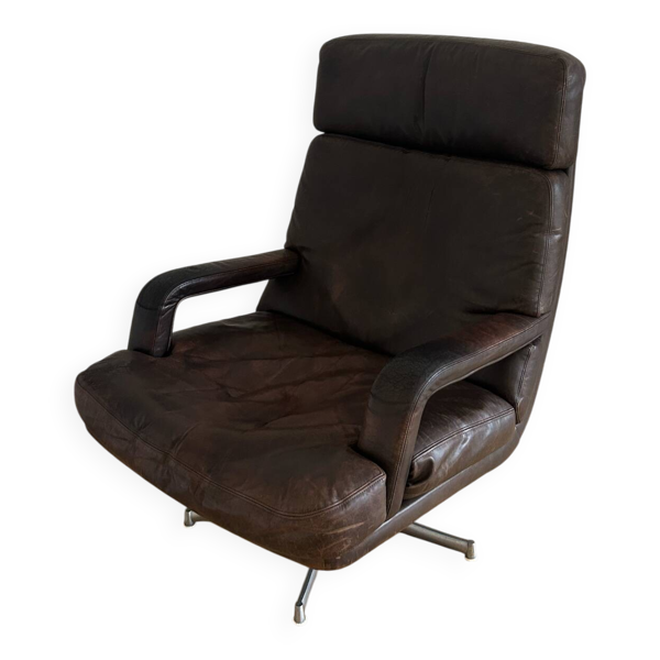 Vintage leather and steel swivel chair, 1970s, Walter Knoll — Beyit