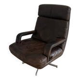 Vintage leather and steel swivel chair, 1970s, Walter Knoll