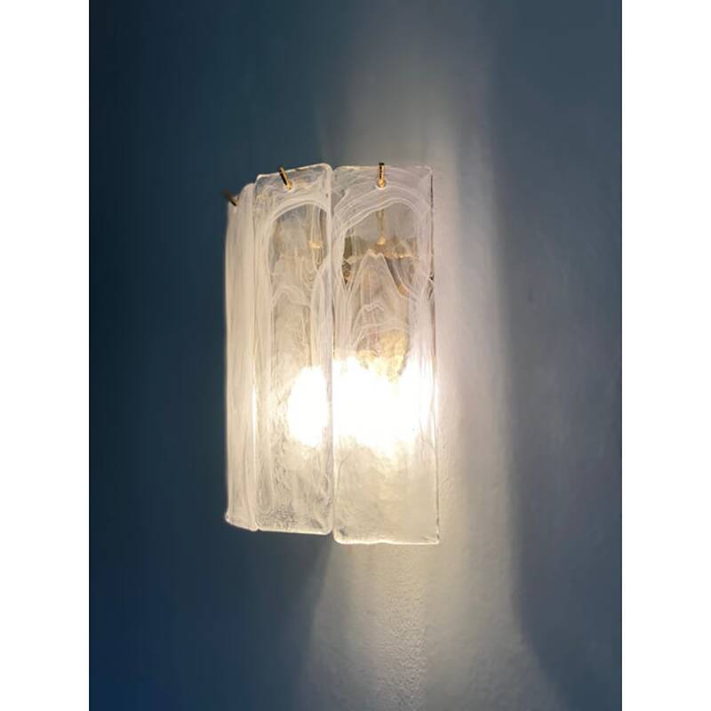 Set of Two Venied-White Alabastro Strips “Listelli” Murano Glass Gold 24k Wall Sconce by SimoEng