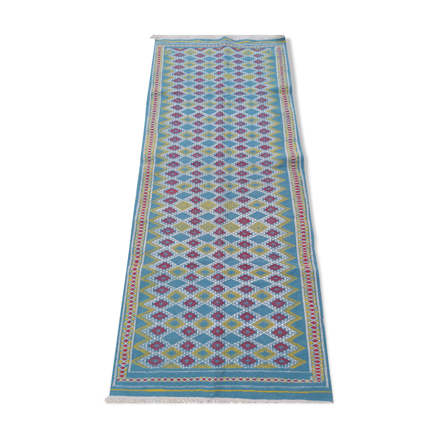 Traditional handmade blue corridor carpet