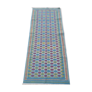 Tapis couloir bleu fait main traditionnel