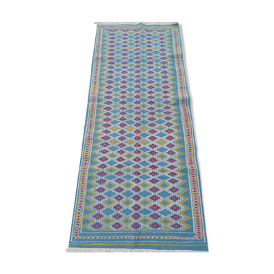 Tapis couloir bleu fait main traditionnel