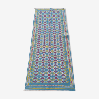 Traditional handmade blue corridor carpet