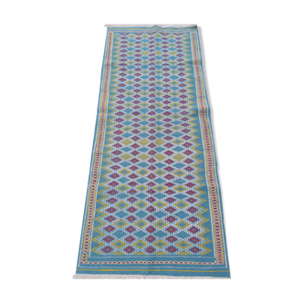 Traditional handmade blue corridor carpet