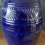 Large blue earthenware lamp base signed ST Clément France Plume 815-2 – Excellent condition