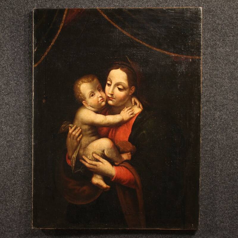 Antique religious painting Madonna and Child from the 18th century