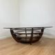 Sculptural coffee table with concentric rings, glass and wood, circa 1985.