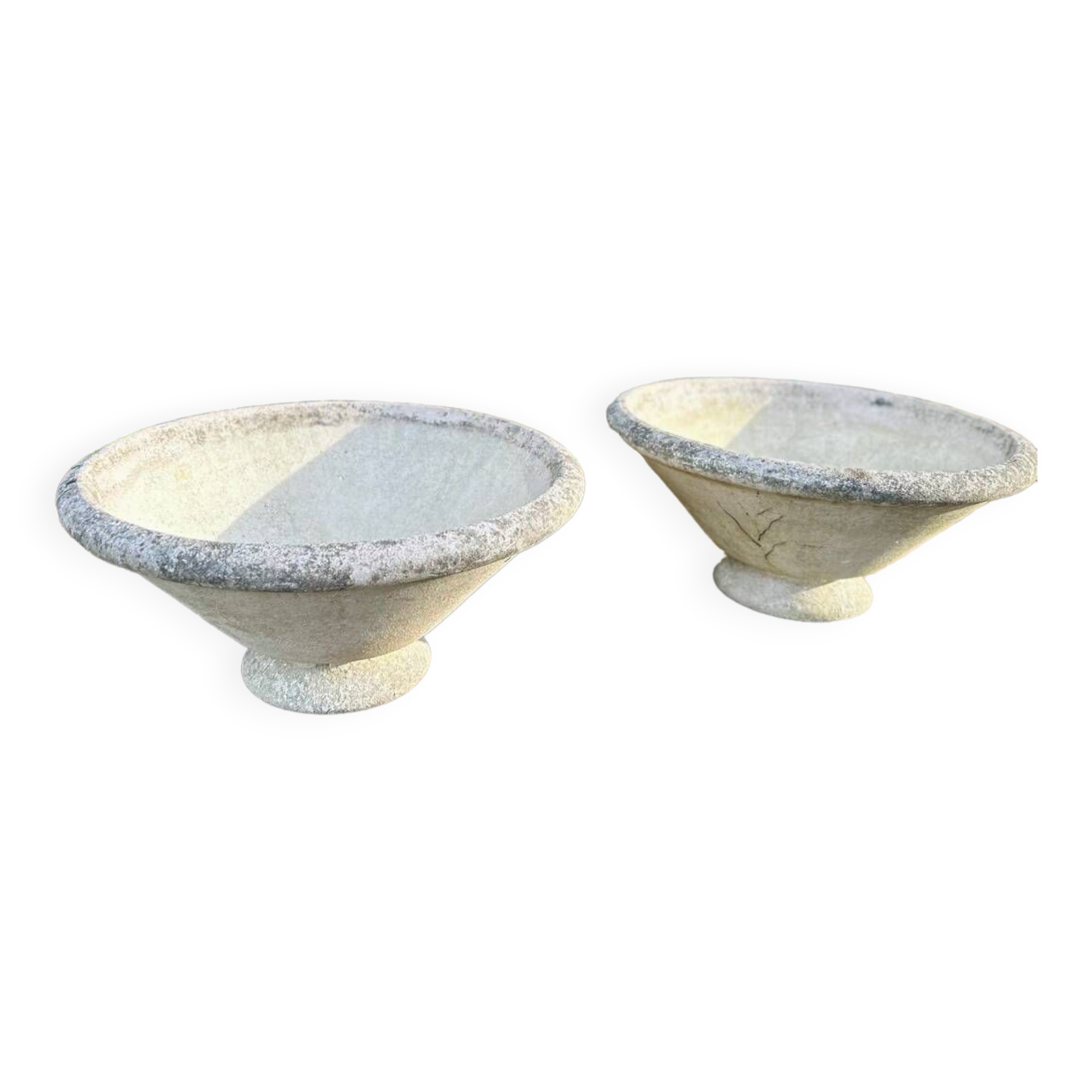 Pair of signed cement garden basins
