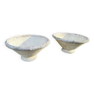 Pair of signed cement garden basins