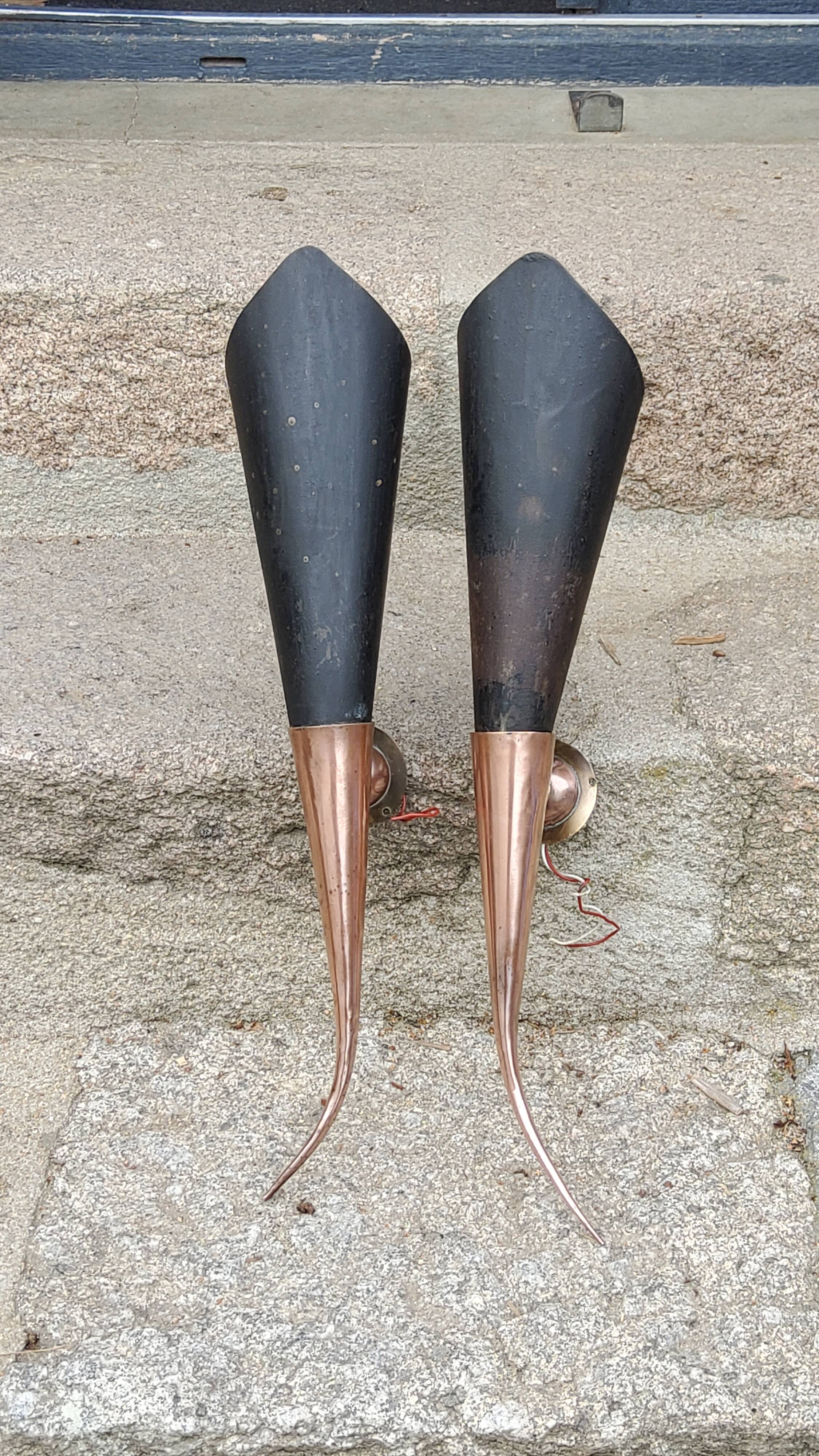 Pair of vintage 50s copper and metal wall lights