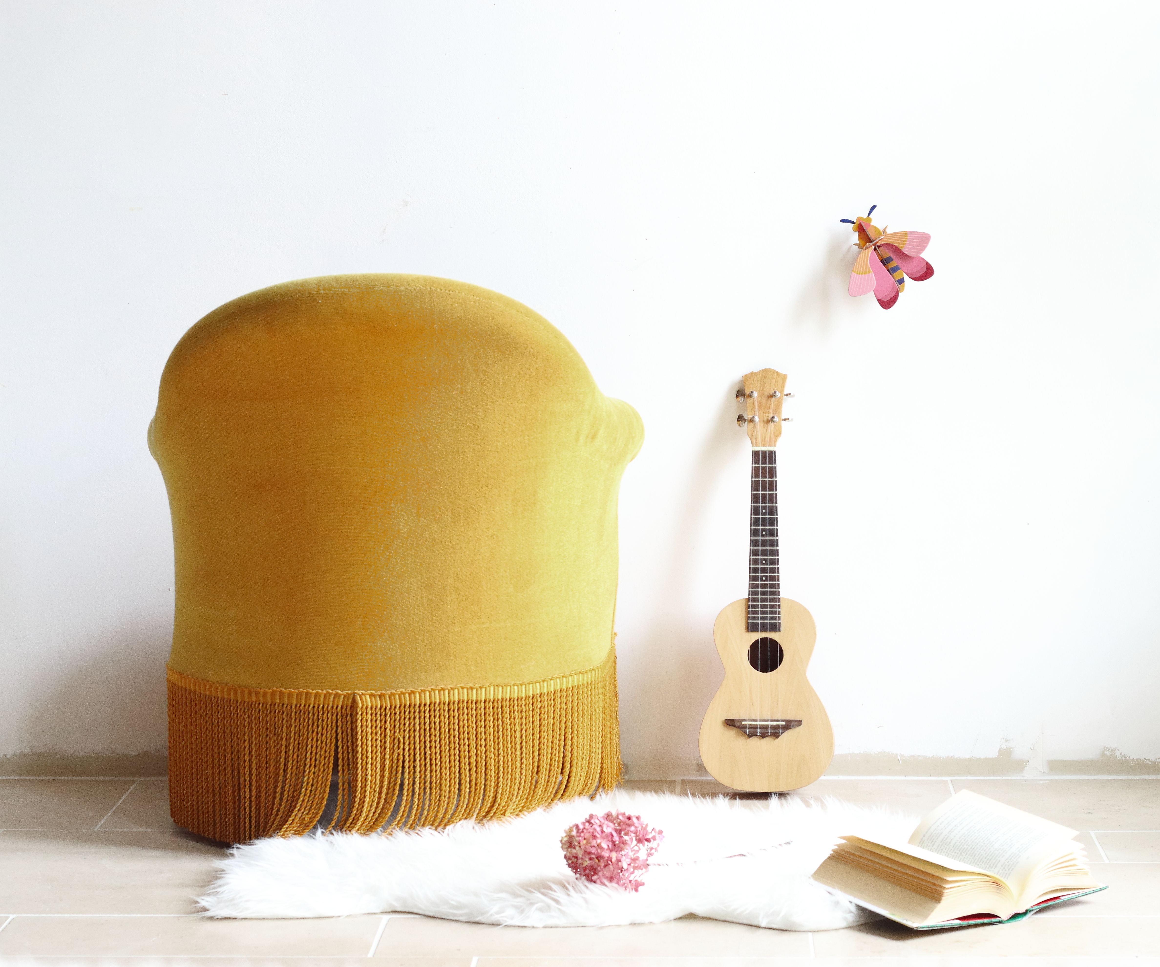 Mustard yellow velvet toad armchair