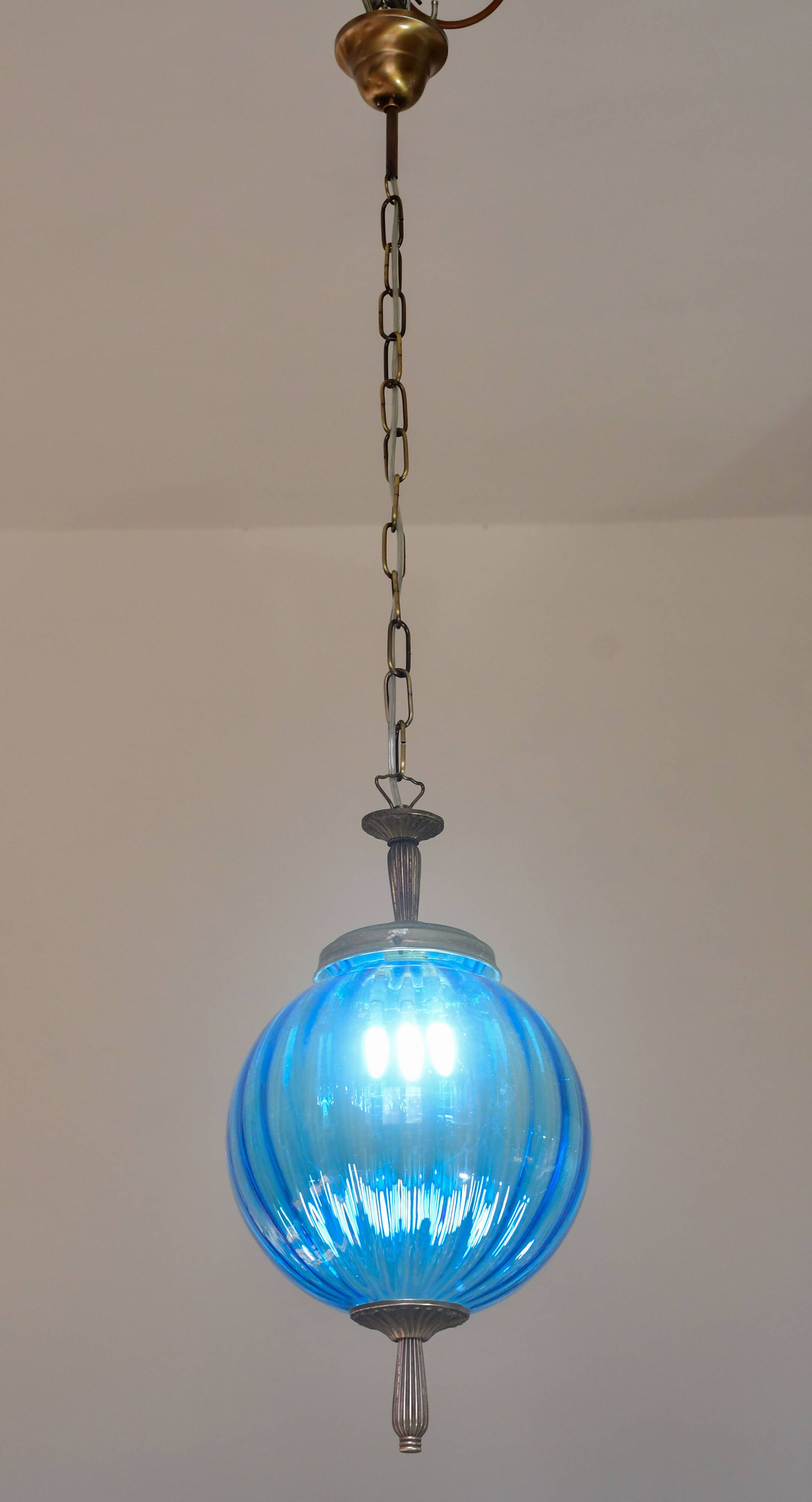 Set of 2 charming vintage Murano blue glass pendant lights, 1960