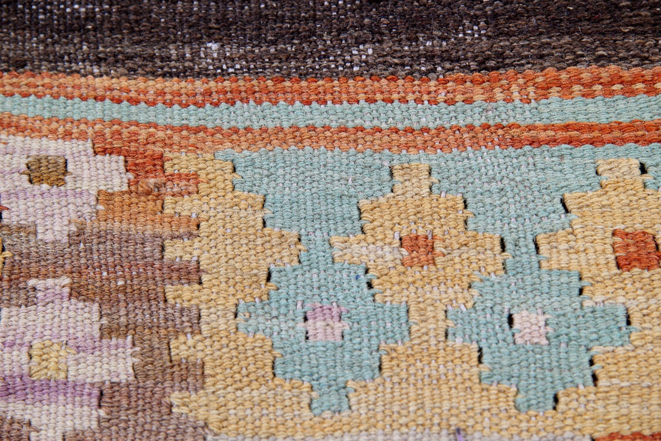 Handmade Grey Large  Kilim Rug, Geometric Flatweave Wool Carpet 294x218 cm