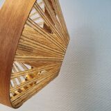 Teak veneer and hemp cord hanging lamp. Estimated 1950-60s