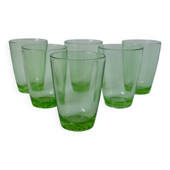 Lot de 6 verres à eau Made in France en verre vert années 70