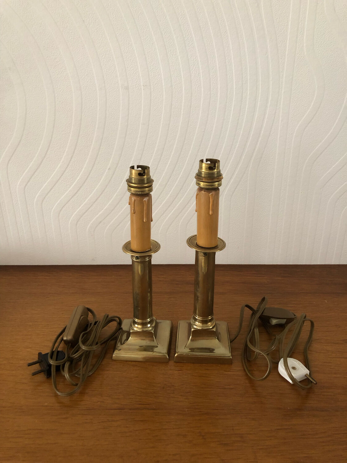 2 old brass candlestick lamp bases