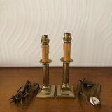 2 old brass candlestick lamp bases