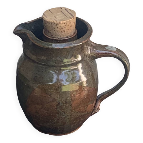 Pichet, carafe, cruche rafraichissante, a glaçons, en gres vernisse marron,