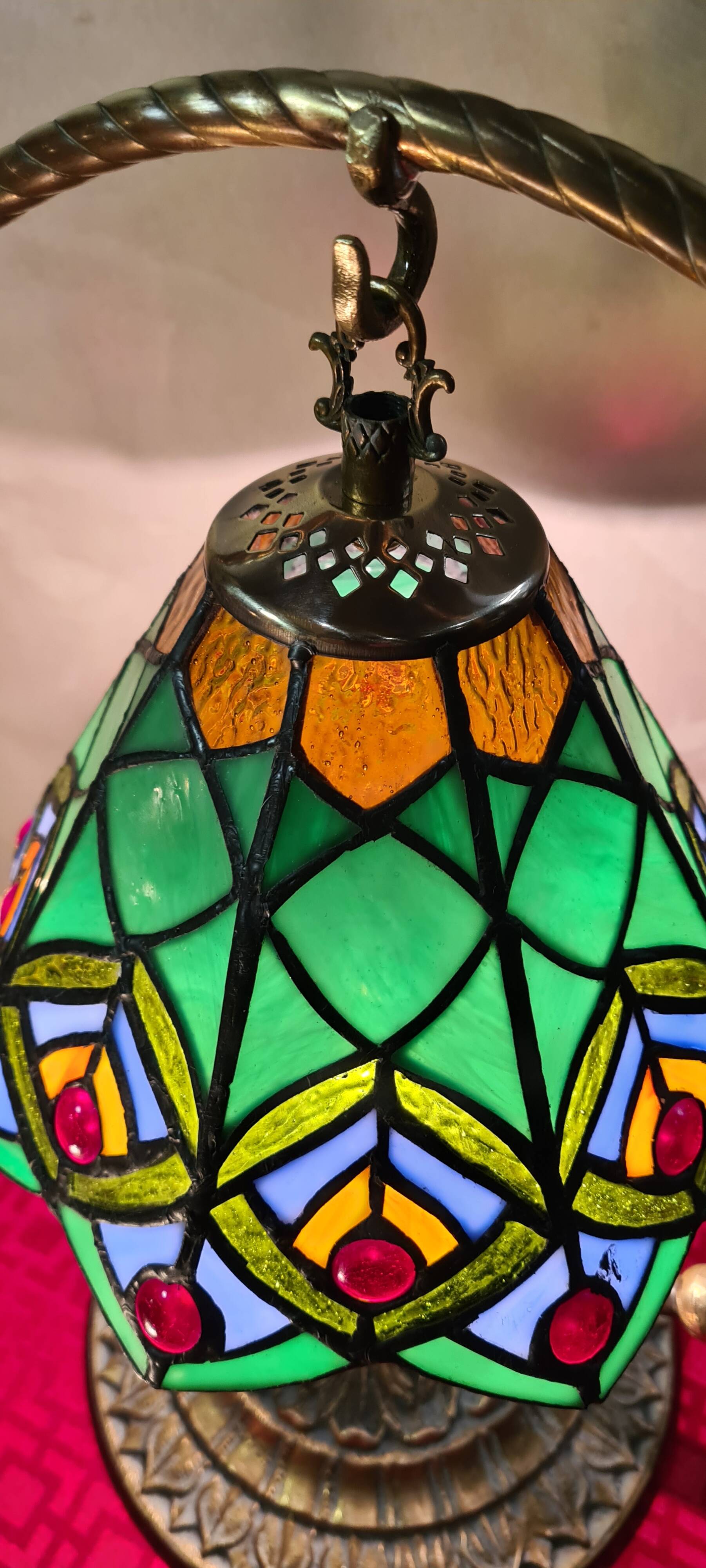 bronze and brass lamp tiffany style glass lampshade 38x32 inter on socket