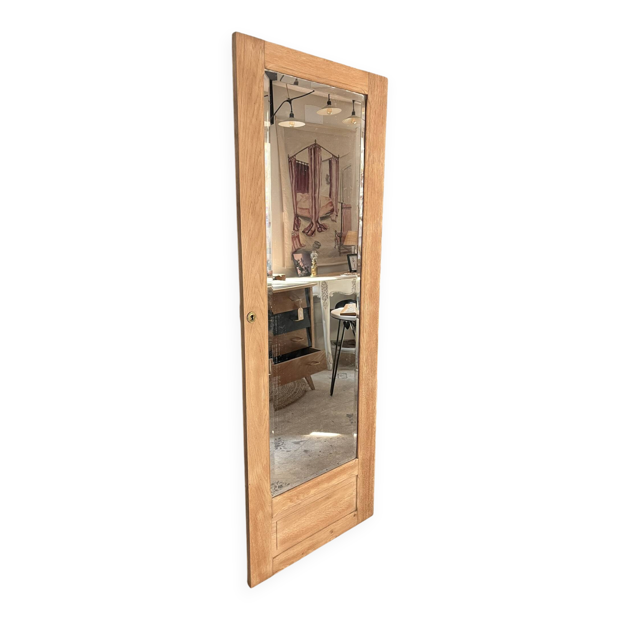 Vintage Art Deco bevelled wardrobe door, solid oak, Azalée.