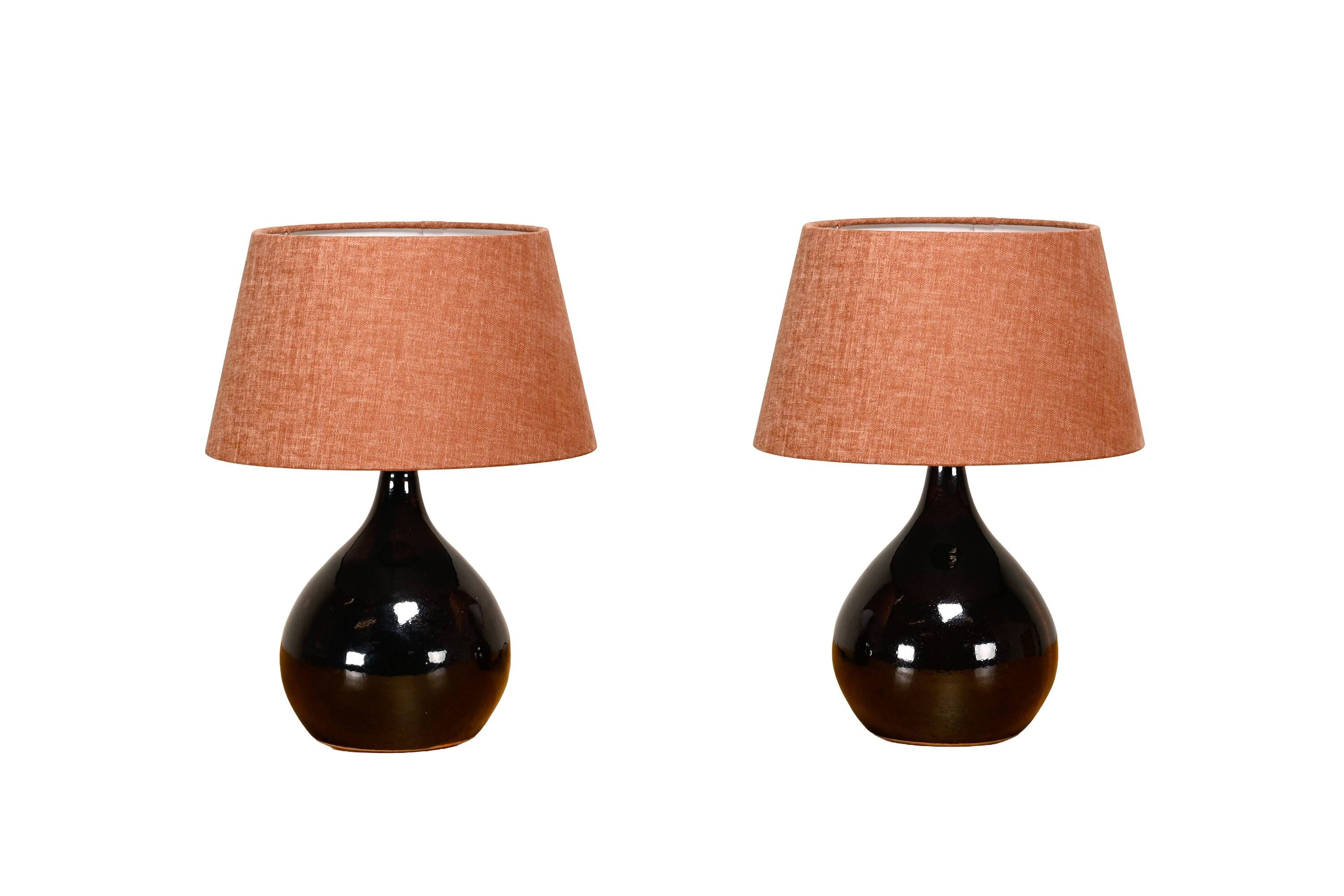 Lampes de table en céramique moderne scandinave émaillées brun foncé, Danemark années 1960.