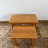 Brutalist mid-century set of oak nesting tables