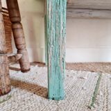 Wooden farmhouse coffee table green base