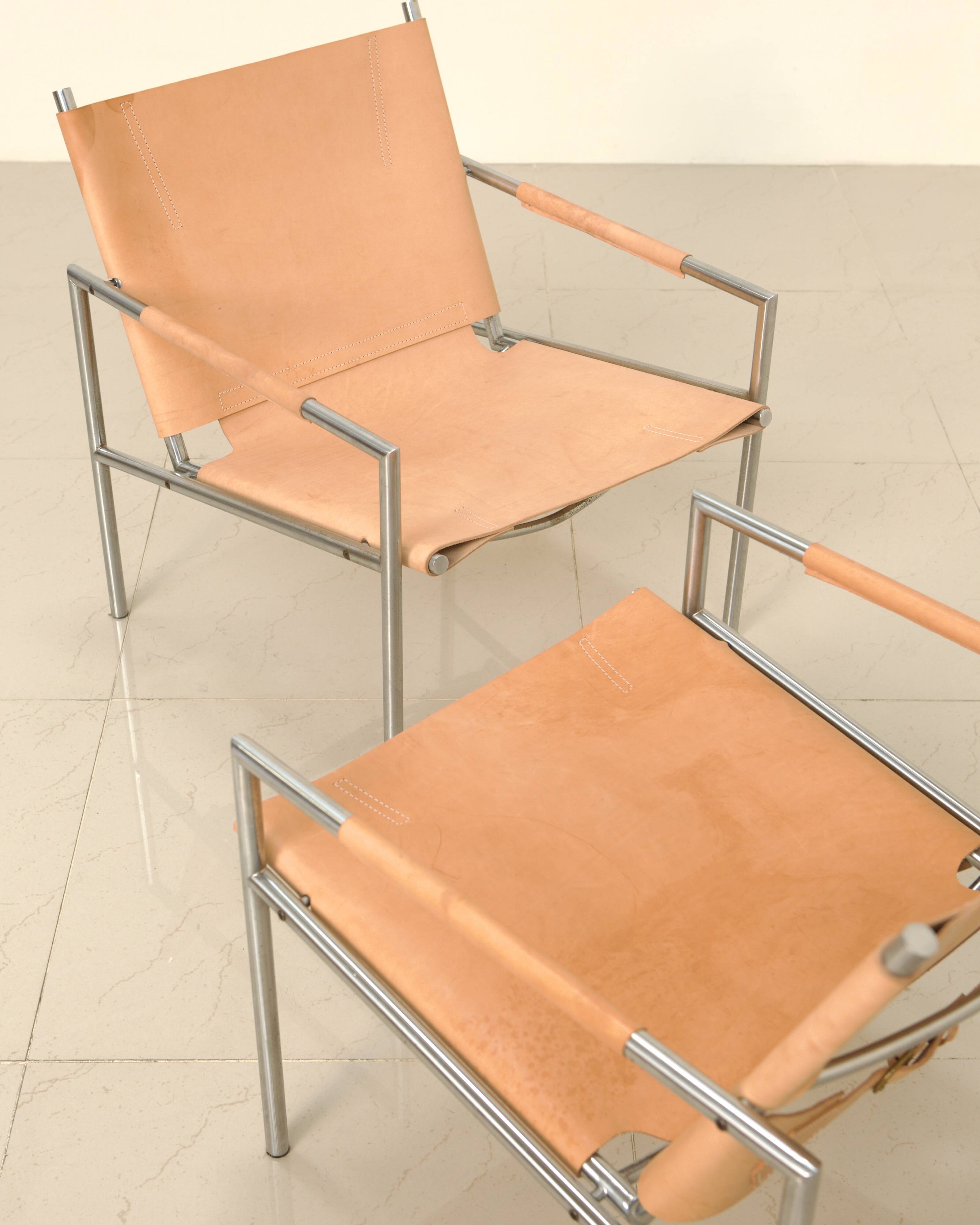 3 "SZ02" armchairs in natural beige leather by Martin Visser for Spectrum 60's