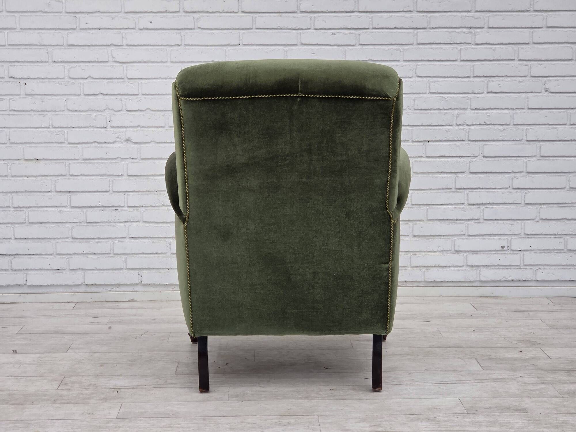 1950s, Danish highback relax armchair, furniture velour, beech wood.