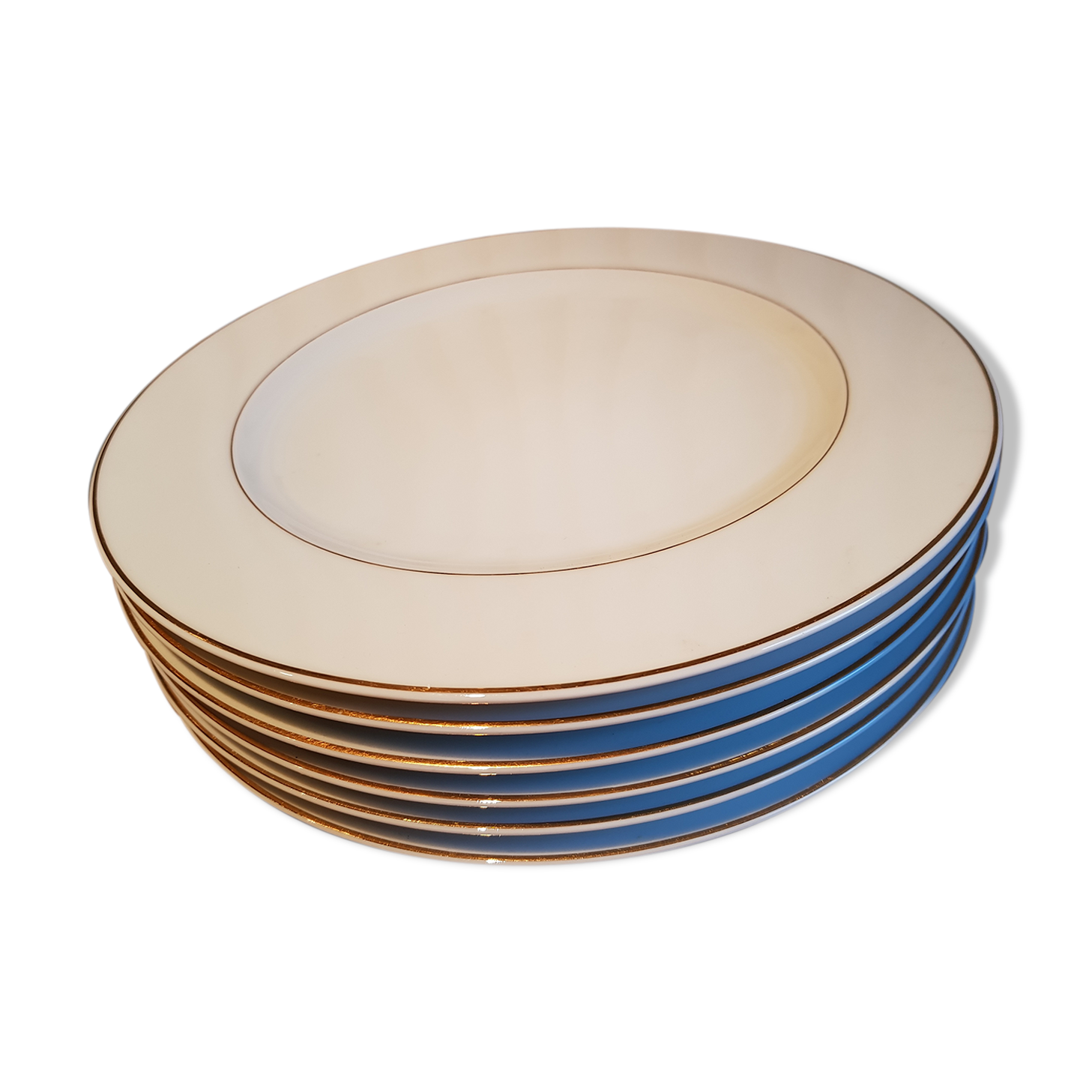 Set of 6 flat plates porcelain liserets gold Guy Degrenne