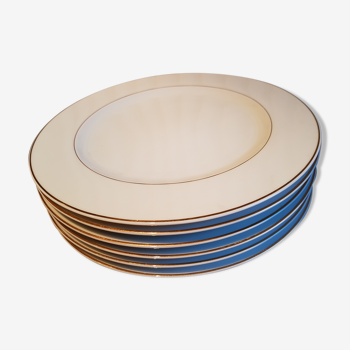 Set of 6 flat plates porcelain liserets gold Guy Degrenne
